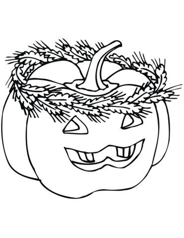 Jack O' Lantern With Wheat Wreath Coloring Page